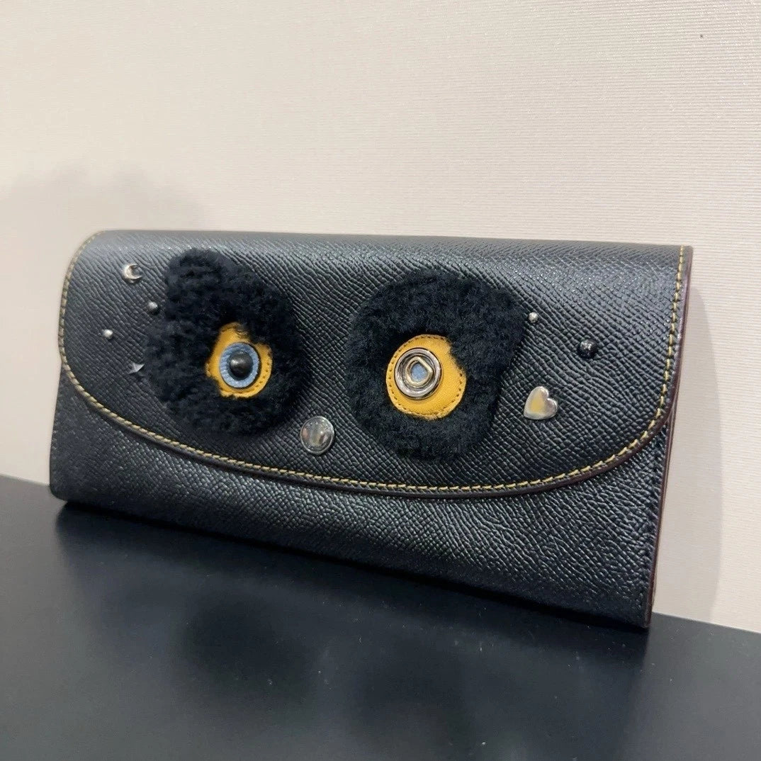 Coach Women's Panda Envelope Leather Long Wallet Clutch Black