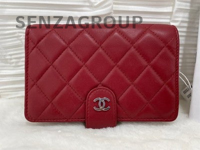 Chanel Quilted Red Wallet Silver Hardware Classic Women's Clutch