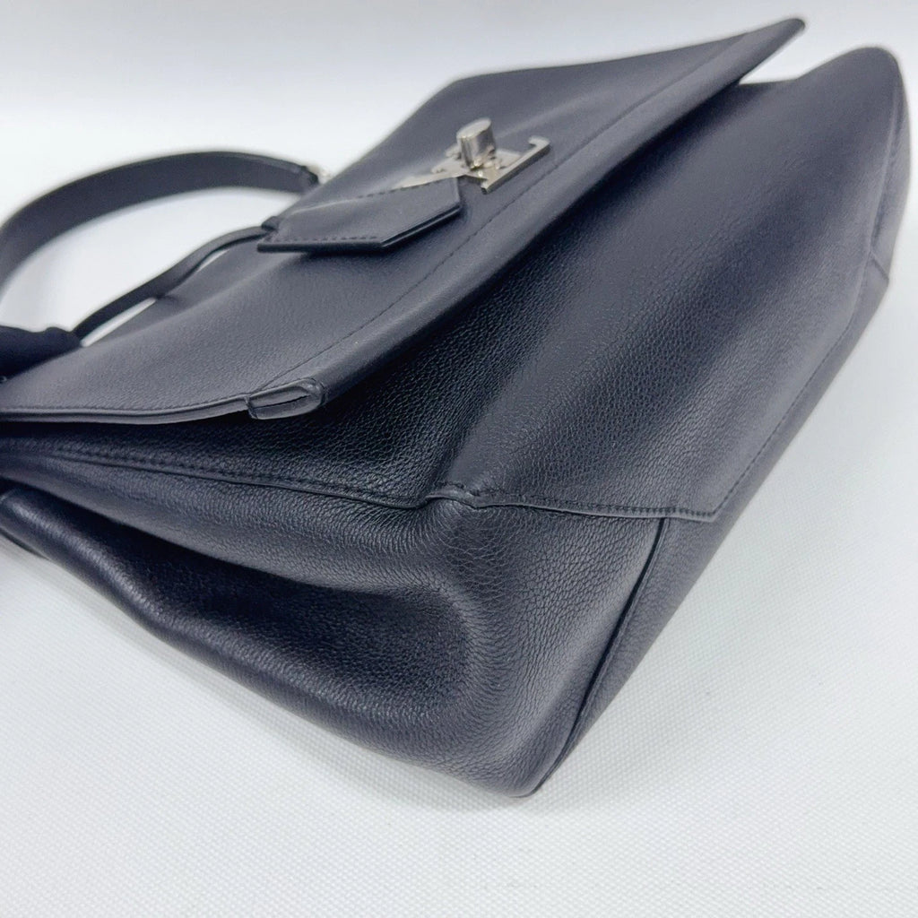 Louis Vuitton Lock Me MM Calfskin Top Handle Crossbody Black Silver Women