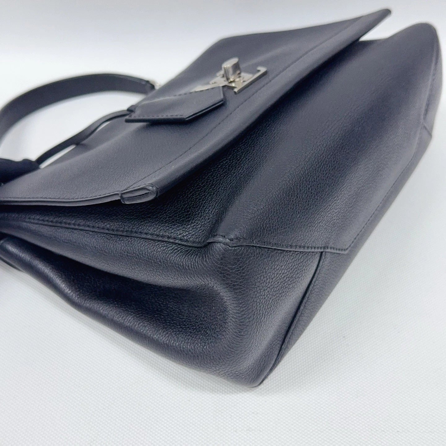 Louis Vuitton Lock Me MM Calfskin Top Handle Crossbody Black Silver Women