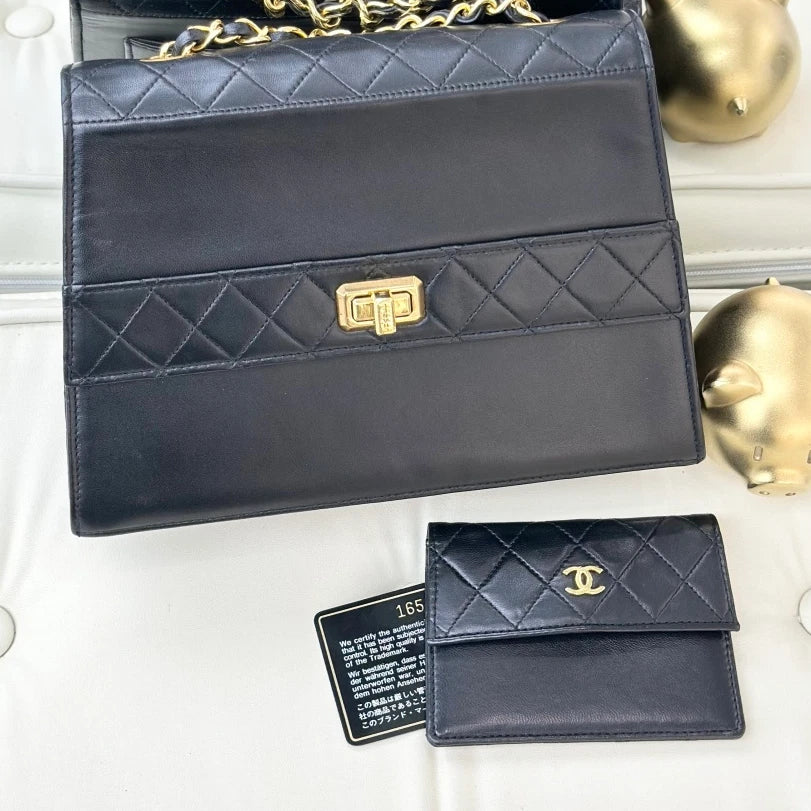 Chanel Vintage Classic Flap Chain Lambskin Shoulder Crossbody Bag Black Women S