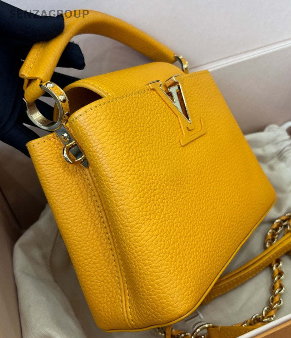 Louis Vuitton Capucines Mini Top Handle Bag Crossbody Yellow Gold Women Fashion