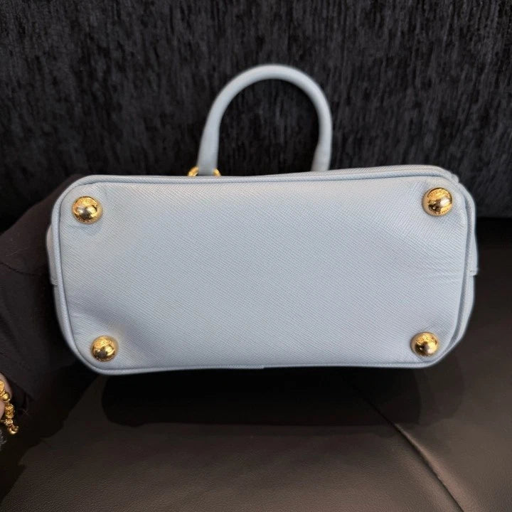 Prada Galleria Mini Tote Classic Logo Top Handle Crossbody Bag Blue Women D