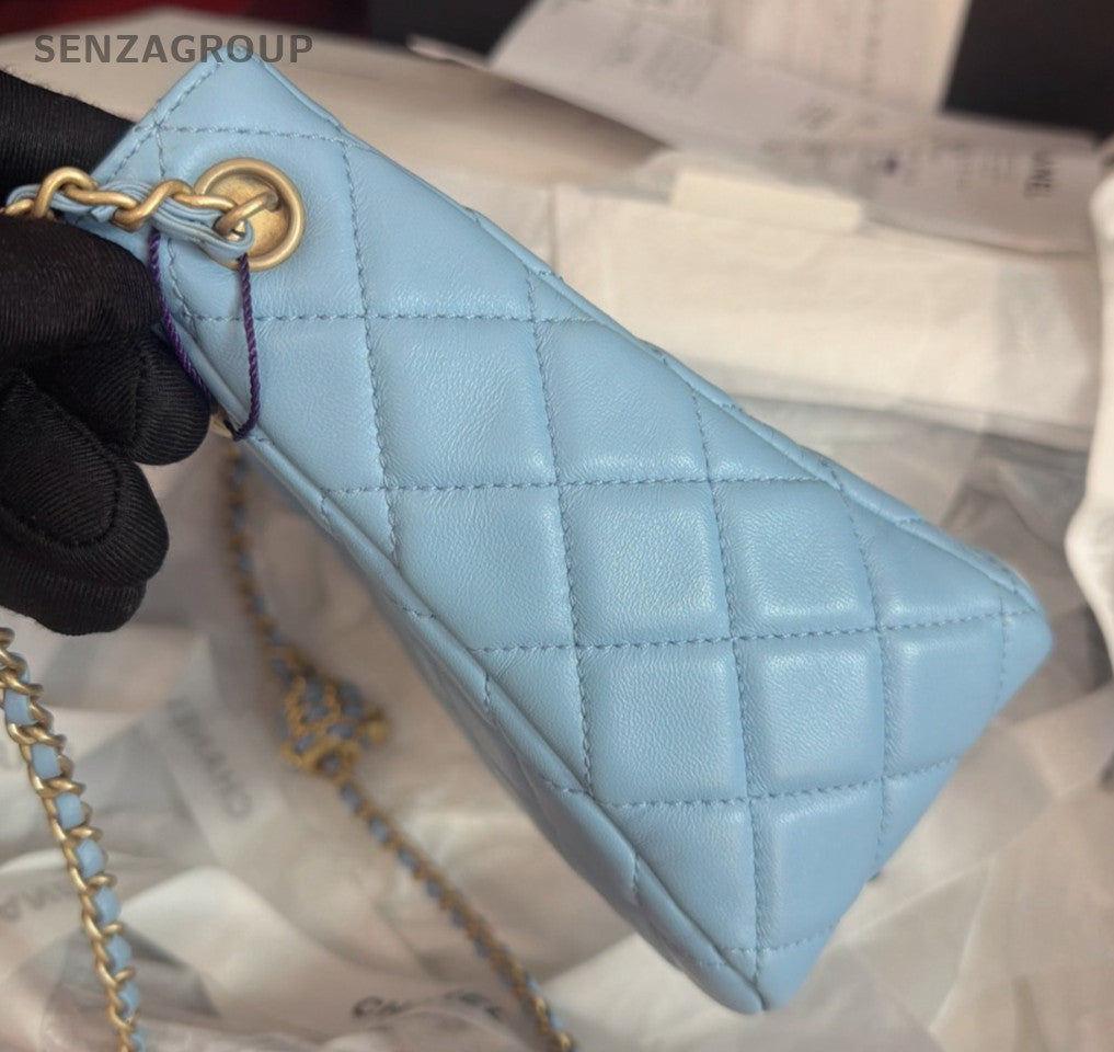 Chanel Diamond Hobo Bag Chain Shoulder Bag Crossbody Blue Gold Women Classic