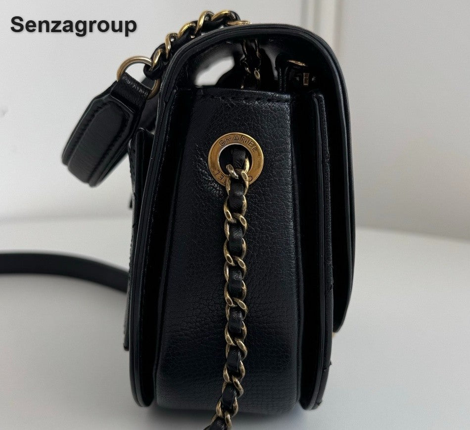 Chanel Cuba Calfskin Top Handle Crossbody Black Gold Women Classic Fashion