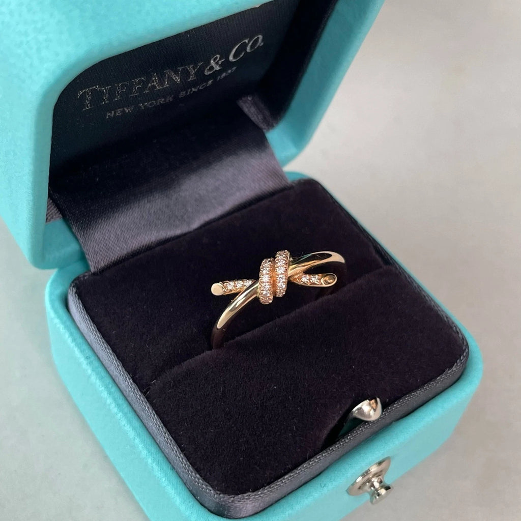 Tiffany &amp; Co. Tiffany Knot 18K Rose Gold Diamonds Band Ring EU53/US6.25