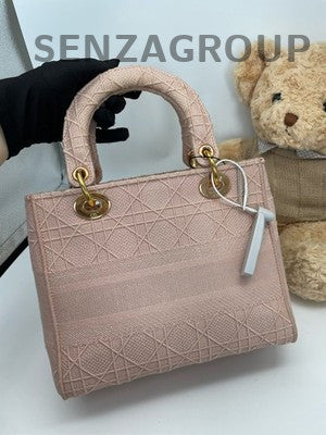 Dior Lady Dior Embroidered Handbag Pink Gold Classic Women's Bag