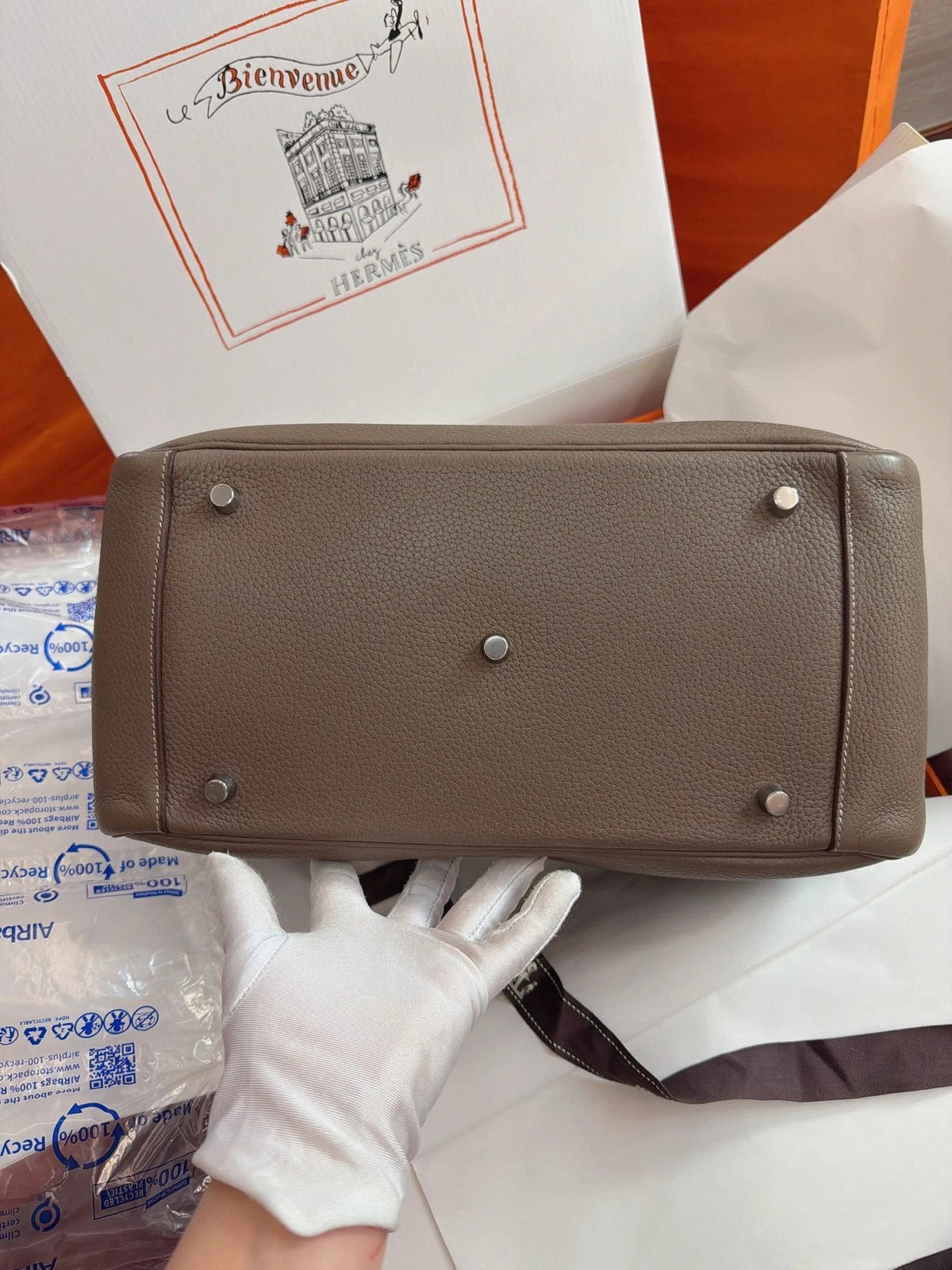 Hermes Lindy30 Togo Leather Top Handle Shoulder Bag Gray Silver Women Classic