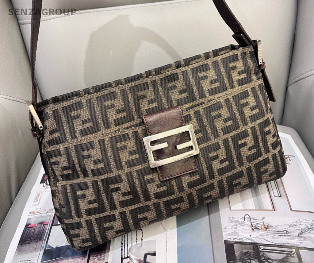 FENDI Monogram Canvas Shoulder bag MM Classic Brown Logo Women