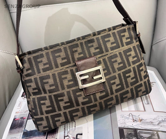 FENDI Monogram Canvas Shoulder bag MM Classic Brown Logo Women