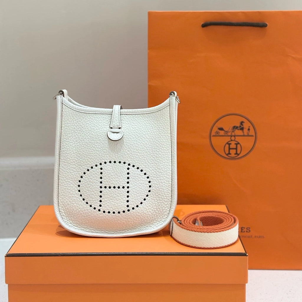 Hermes White Silver Mini Evelyne Crossbody Bag For Women