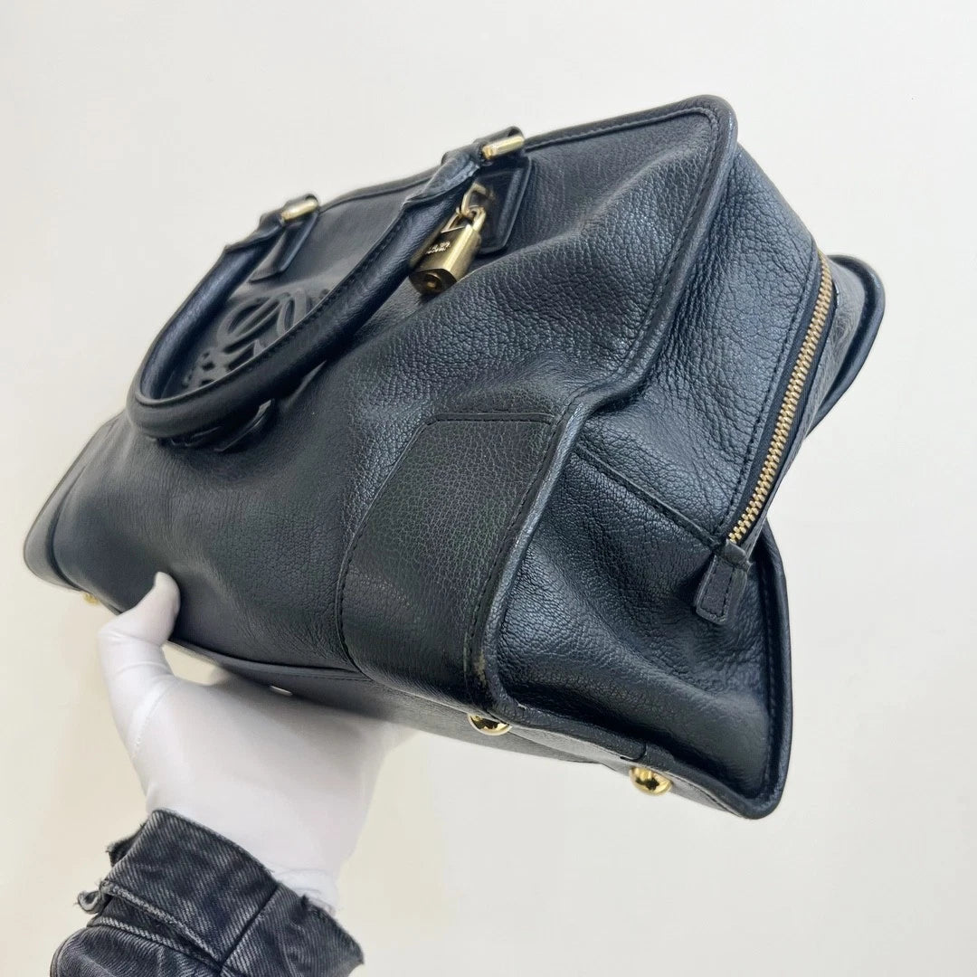 Loewe Amazona Calfskin Top Handle Bag Black Gold Women Classic Fashion