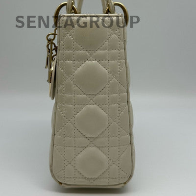 Dior Lady Dior Bag Cannage Lambskin Shoulder Crossbody Handbag White Gold