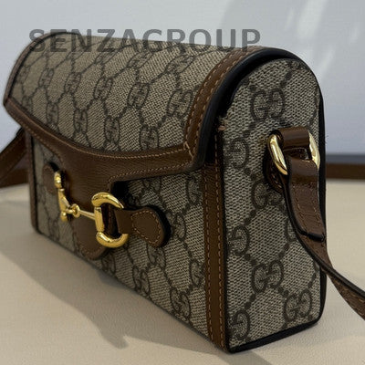 Gucci 1955 Horsebit Box Bag Brown Gold Buckle Shoulder Crossbody Women