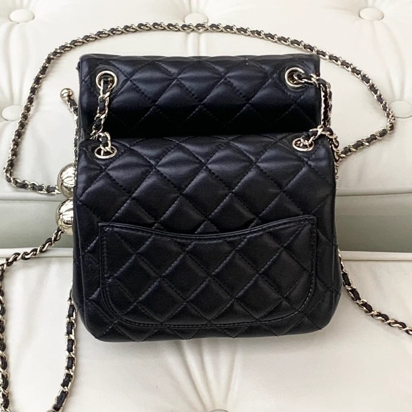 Chanel Classic Flap Lambskin Chain Shoulder Bag Crossbody Black Gold Women S
