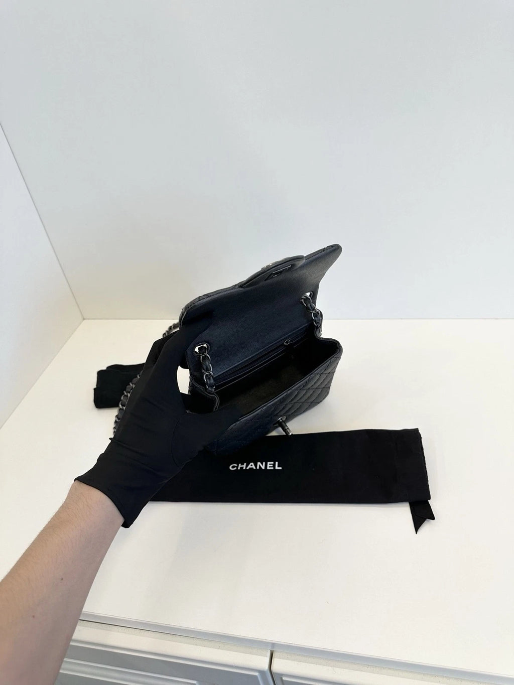 Chanel Classic Flap Square Mini Shoulder Bag Black Caviar Leather