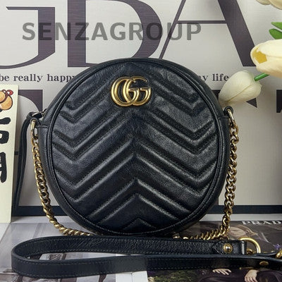 Gucci Marmont Round Bag Black Gold Chain Shoulder Crossbody Classic Women