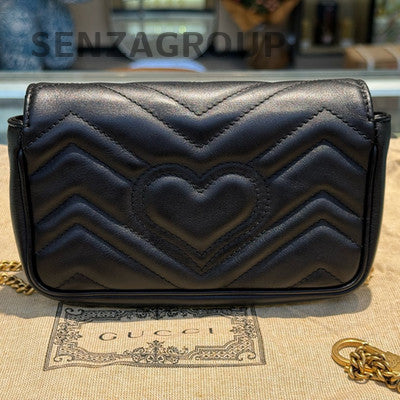 Gucci GG Marmont Super Mini Black Gold Chain Shoulder Crossbody Bag