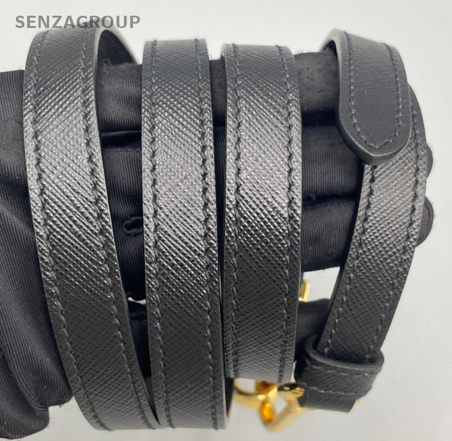 Prada Saffiano Lux Top Handle Bag Crossbody Black Gold Women Classic