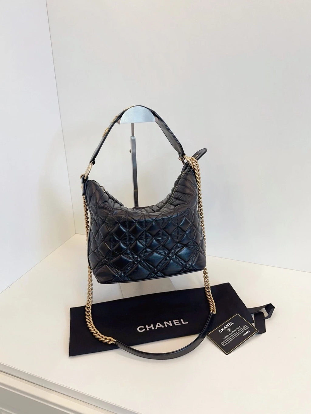 Chanel Oil Wax Leather Shoulder Bag Crossbody Bag Black Women Classic