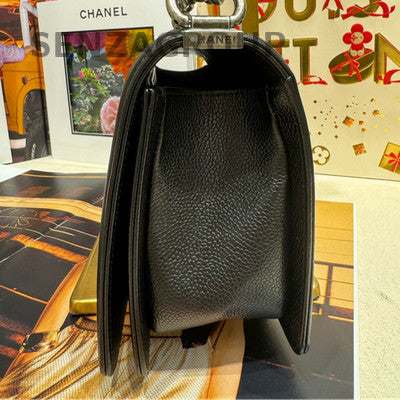 Chanel Le Boy Black Silver Chevron Chain Shoulder Crossbody Bag