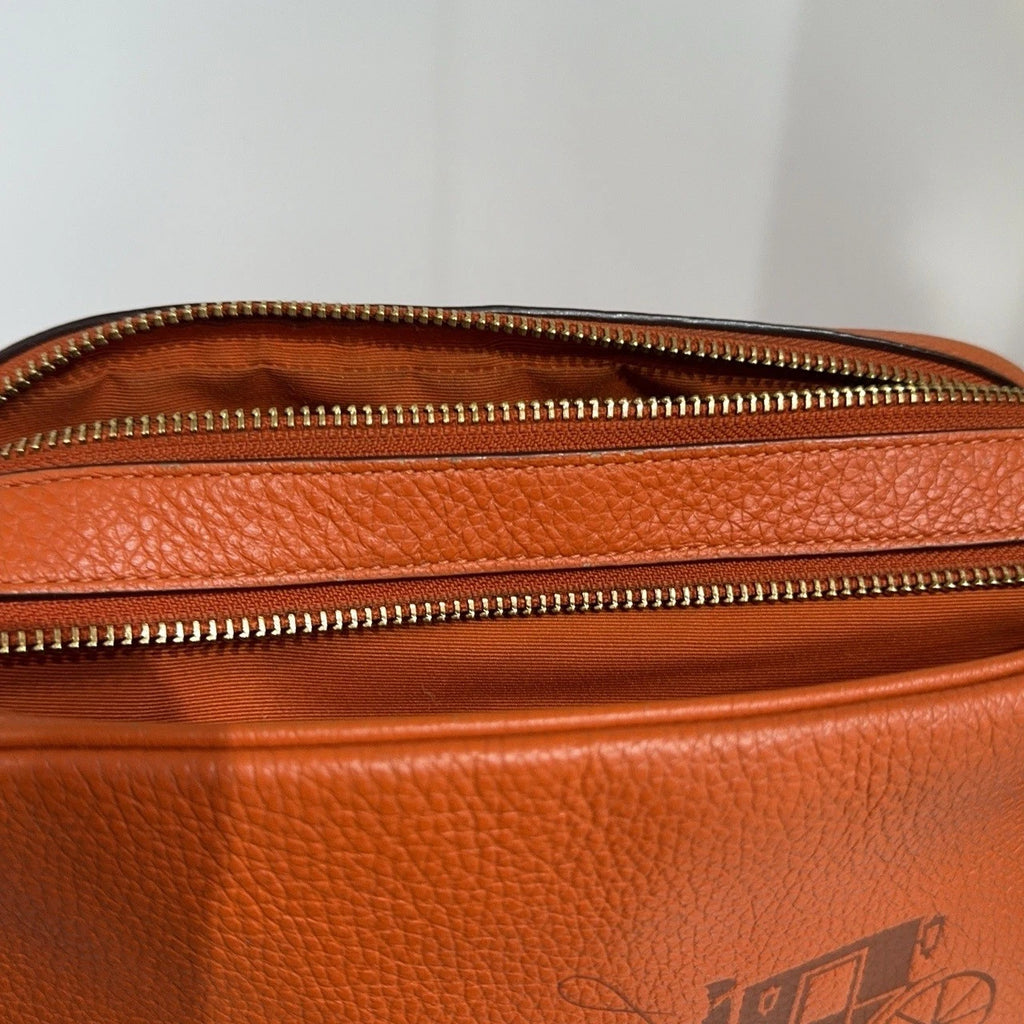 Coach Orange Horse Carriage Logo Print Camera Crossbody Bag For Women