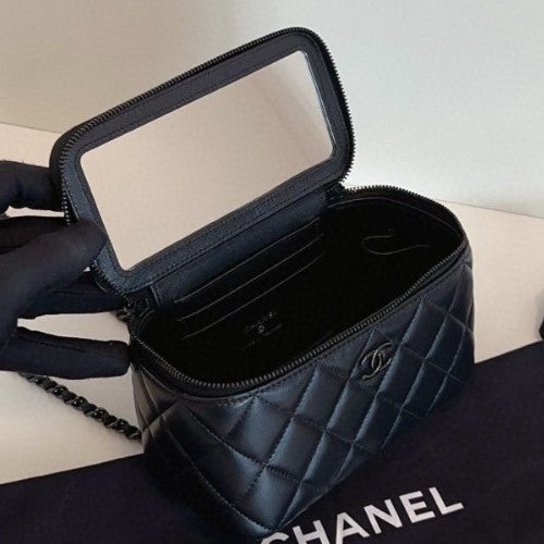 Chanel Vanity Case Chain Top Handle Crossbody Black Women Classic Diamond