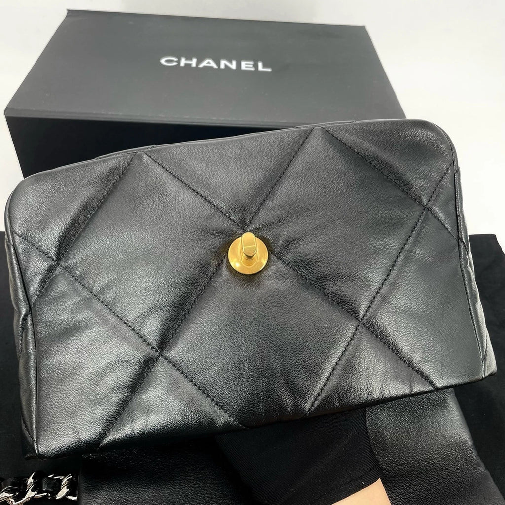 CHANEL 19 Small Black Gold Lambskin Shoulder Crossbody Bag For Women