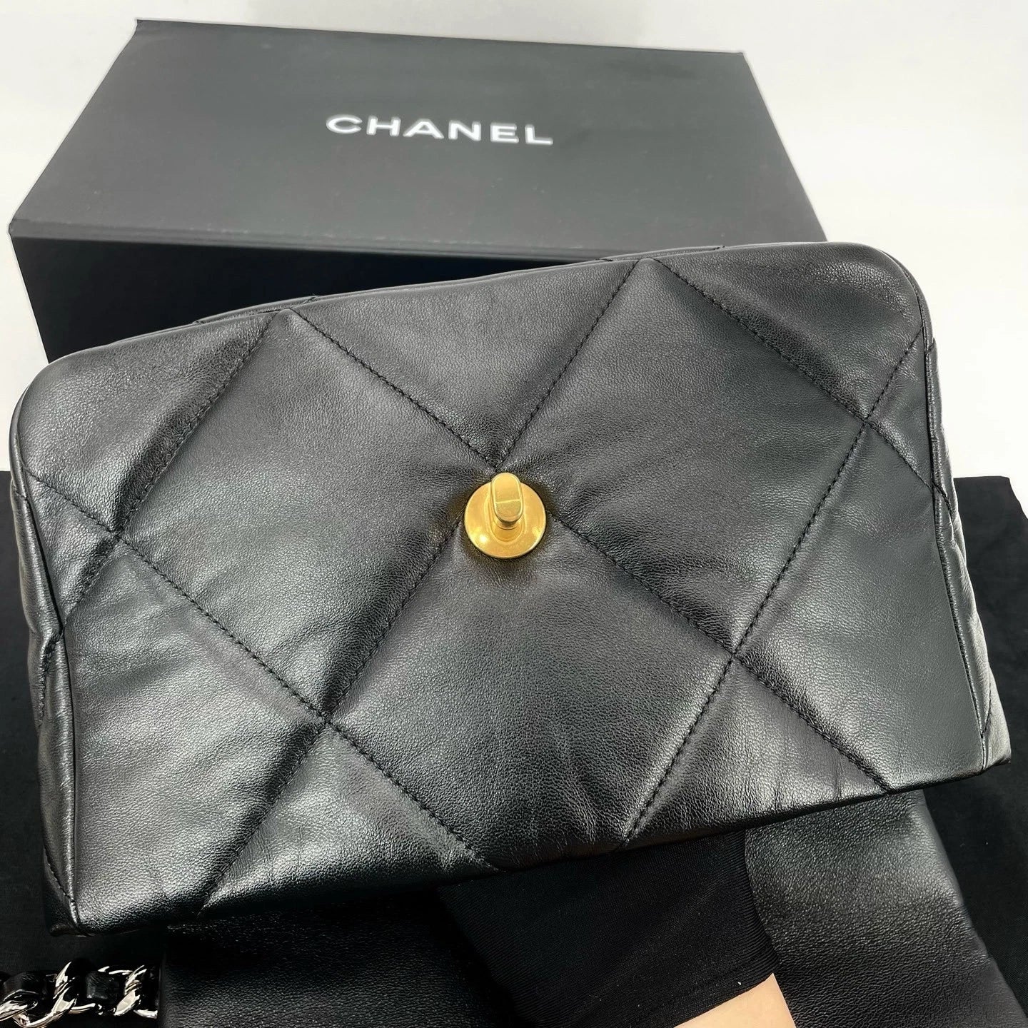 CHANEL 19 Small Black Gold Lambskin Shoulder Crossbody Bag For Women