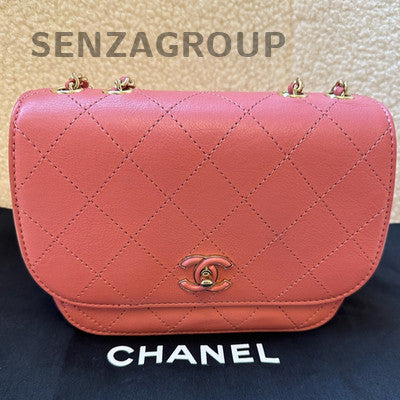 Chanel Pink Calfskin Gold Quilted Chain Shoulder Bag Women's Fashion