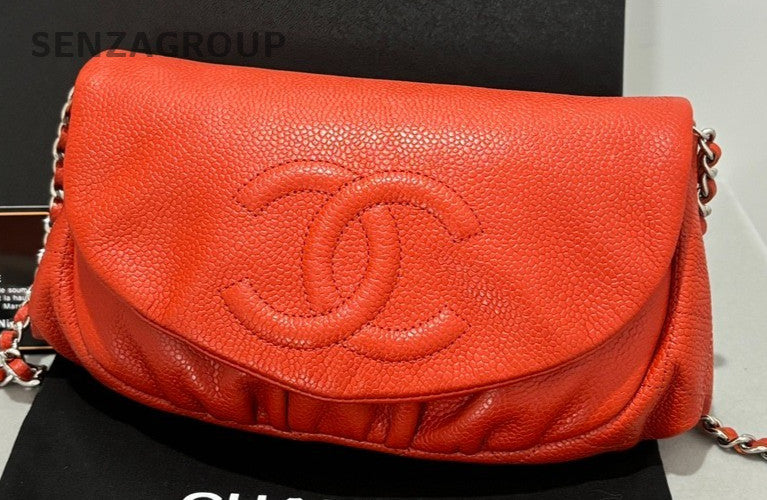 CHANEL CC Chain Orange-red caviar Shoulder bag Women Crossbody