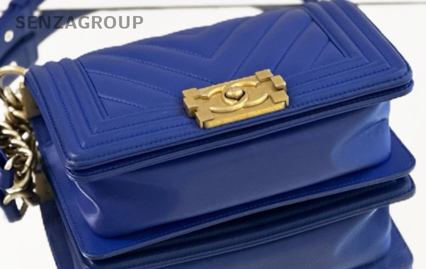 Chanel Leboy PM Chain Shoulder Bag Blue Gold Women Classic Designer