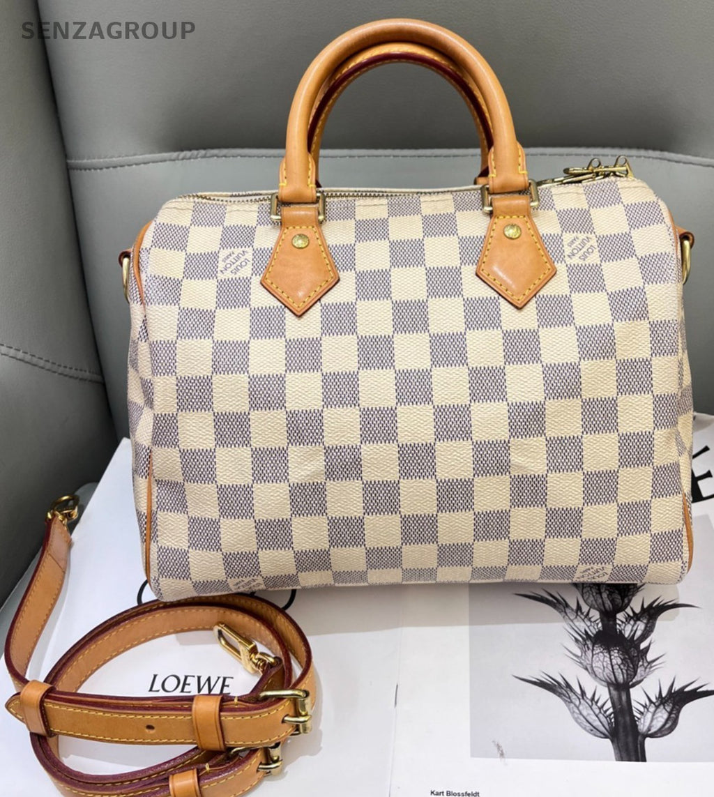 Louis Vuitton Speedy sp25 Damier Azur Top Handle Shoulder Bag Women Blue