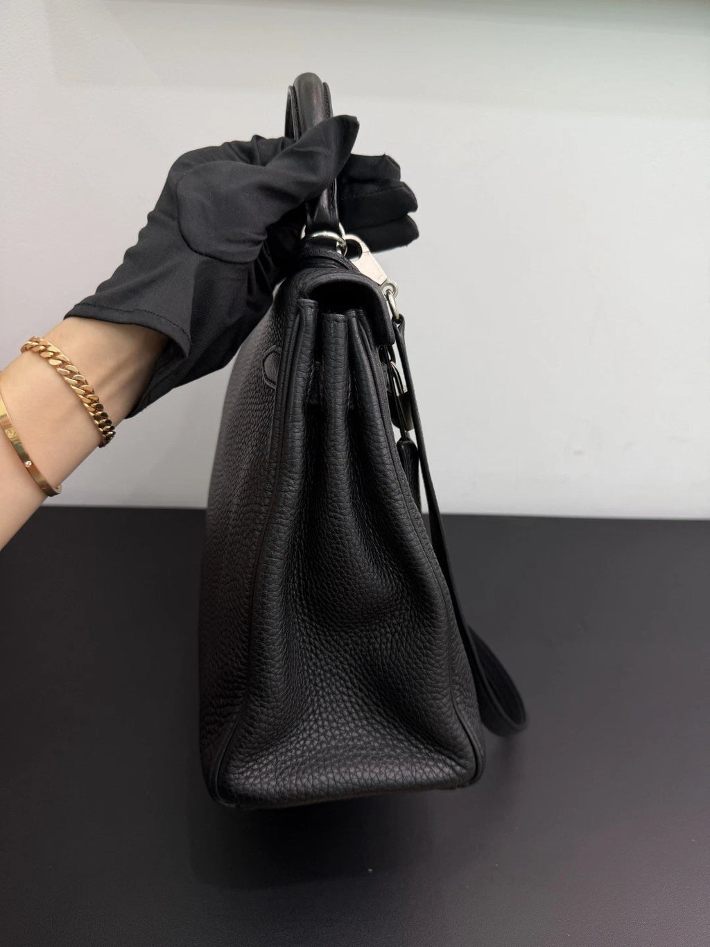 Authentic Hermes Kelly 32 Togo Tote Top Handle Crossbody Bag Black SHD