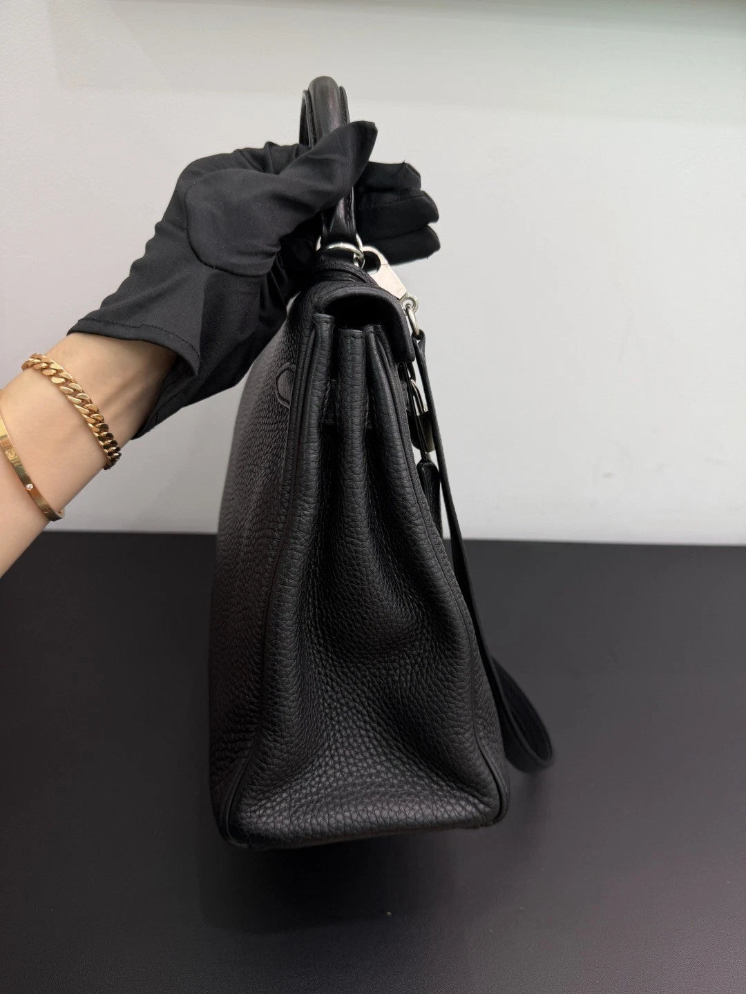 Authentic Hermes Kelly 32 Togo Tote Top Handle Crossbody Bag Black SHD