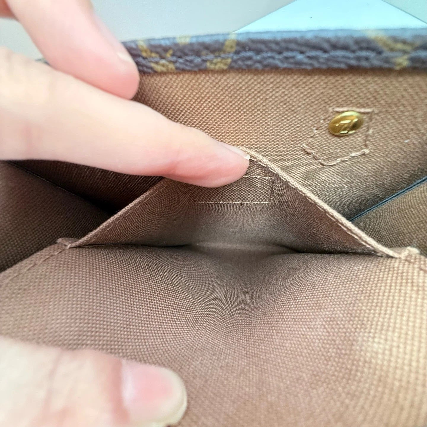 Louis Vuitton Petit Sac Plat Mini Monogram Top Handle Bag Brown Gold Women