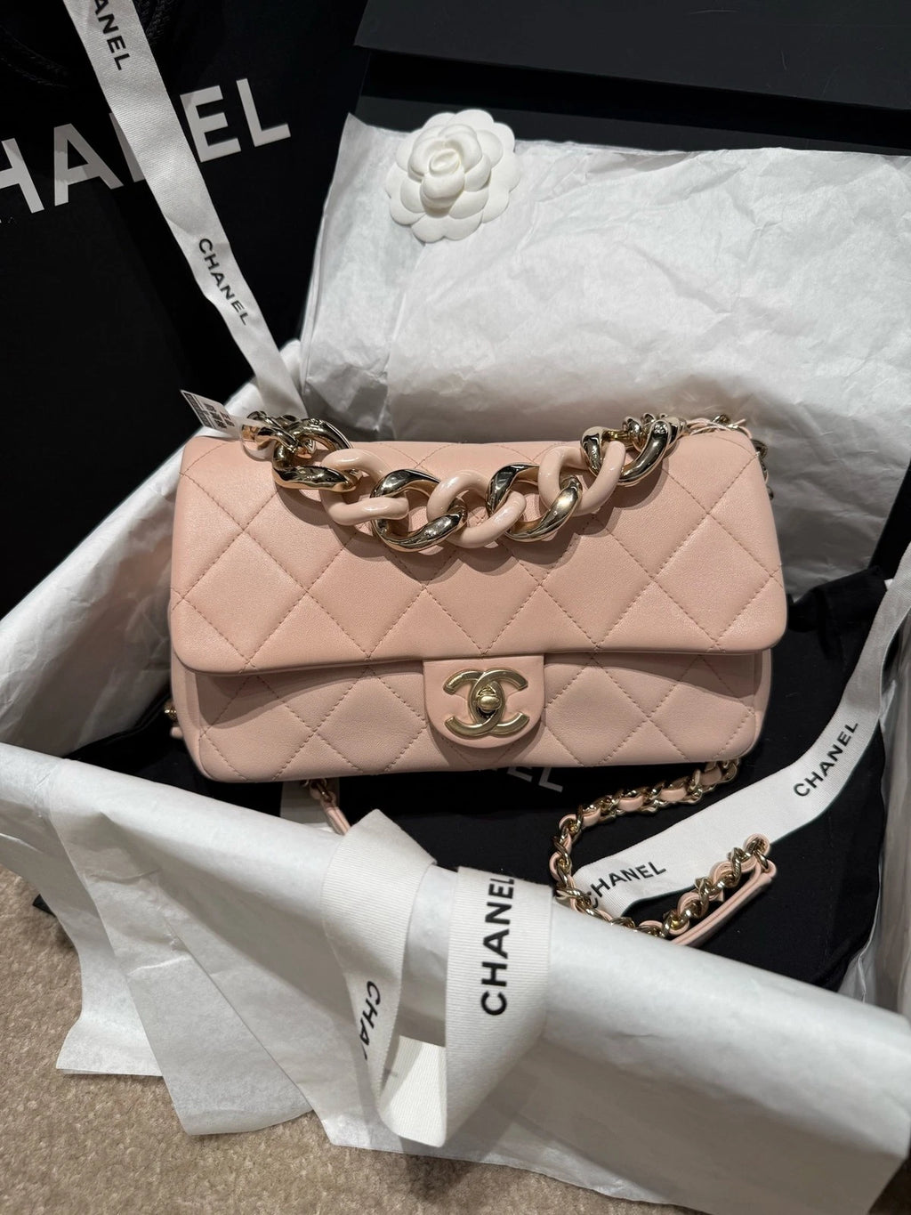 Chanel Cf Large Mini Chain Shoulder Bag Pink Excellent