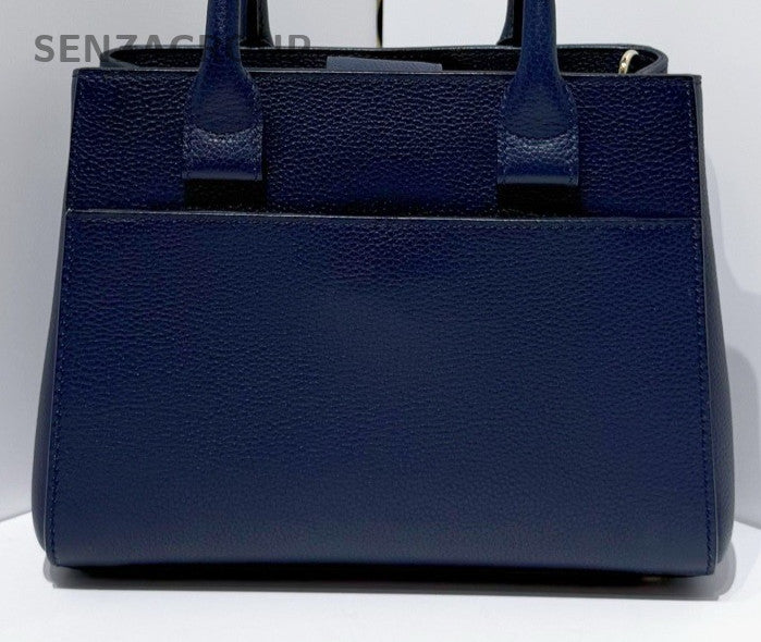 Chanel Calfskin Mini Top Handle Shoulder Bag Blue Gold Women Classic Designer