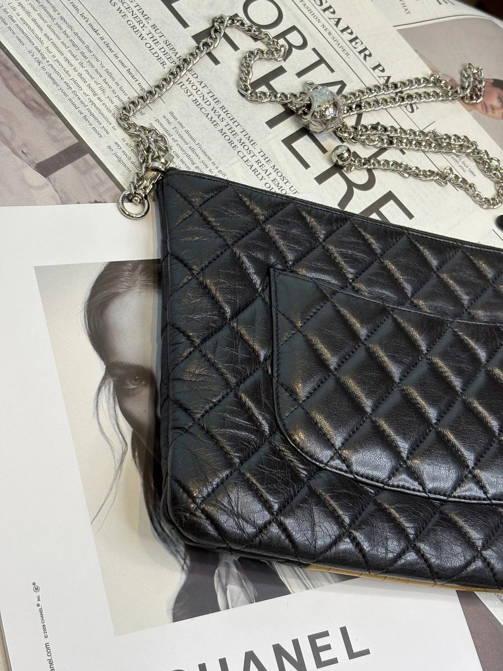 CHANEL 2.55 Black Gold Colorblock Chain Clutch Crossbody Bag For Women