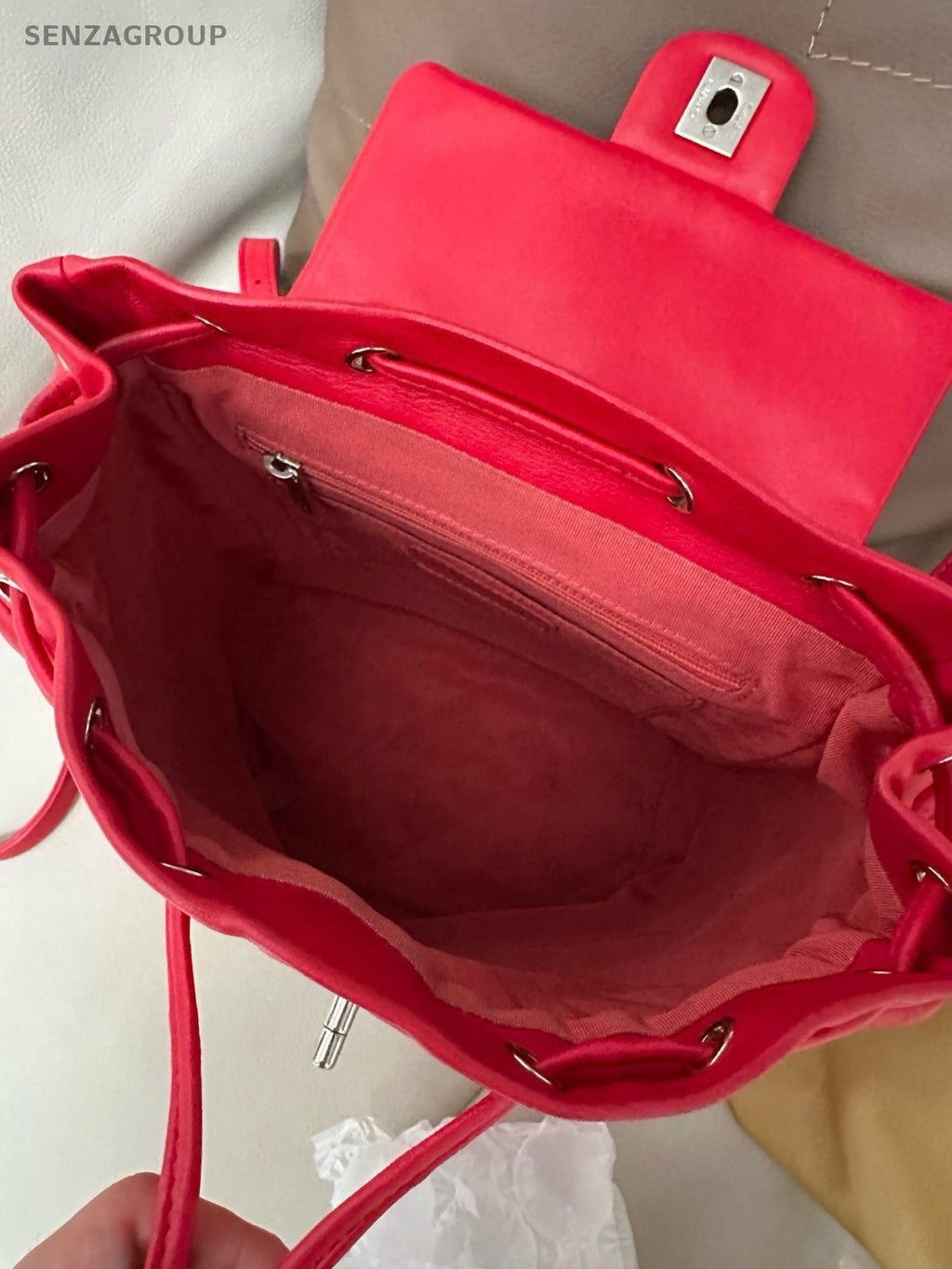 CHANEL Salzburg Backpack PM Lambskin Chain Shoulder bag Red Women