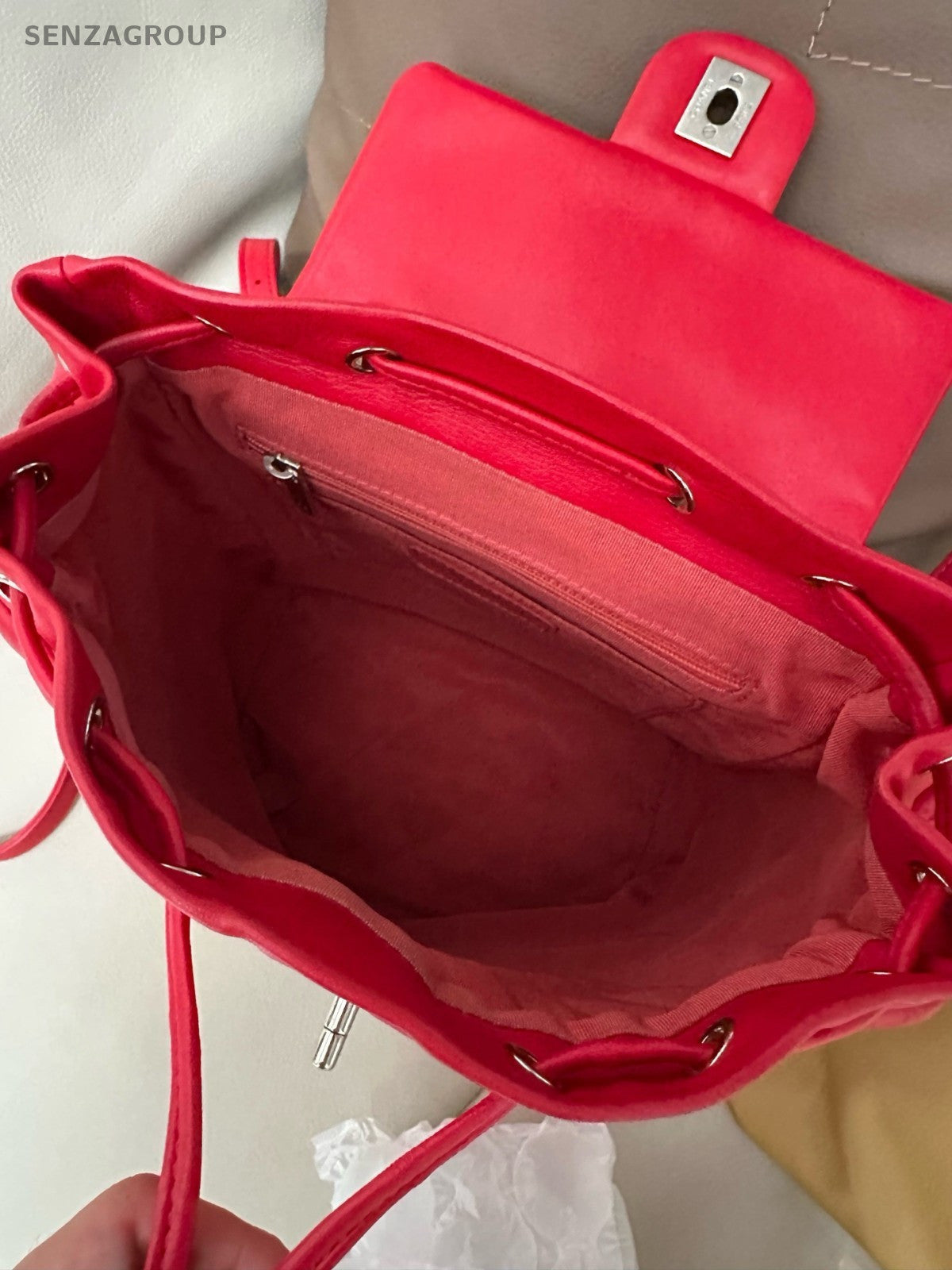 CHANEL Salzburg Backpack PM Lambskin Chain Shoulder bag Red Women