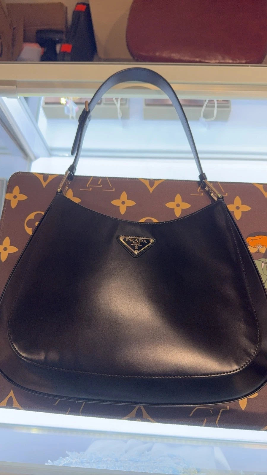 PRADA Full Leather Underarm Shoulder Bag For Women