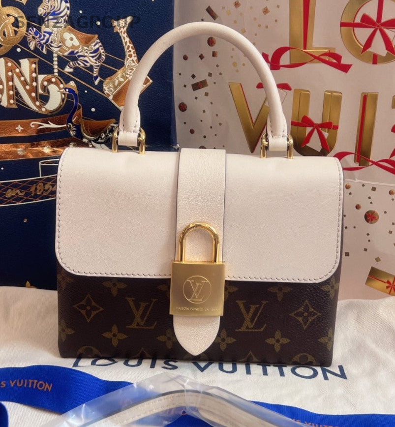 Louis Vuitton Locky bb Top Handle 2way Shoulder Handbag Brown White Women