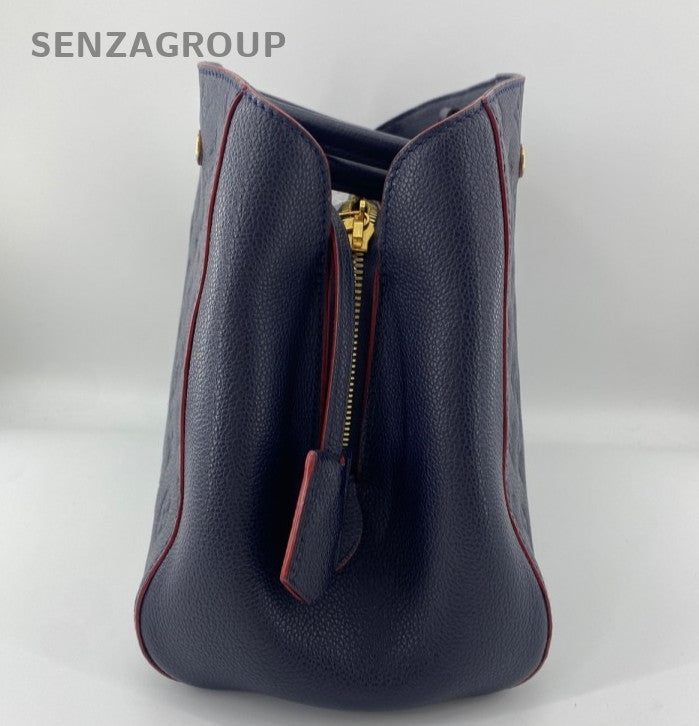 Louis Vuitton Montaigne Monogram MM Top Handle Bag Blue Gold Women Classic