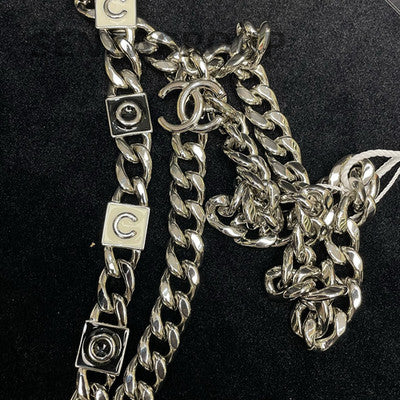 Chanel 22S Black Mini Square Flap Bag Silver Hardware Letter Chain Strap