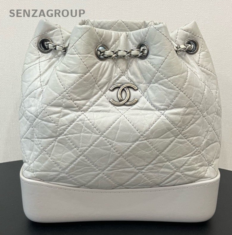 Chanel Gabrielle PM Chain Backpack Gray Gold Silver Hardware Used Women Classic