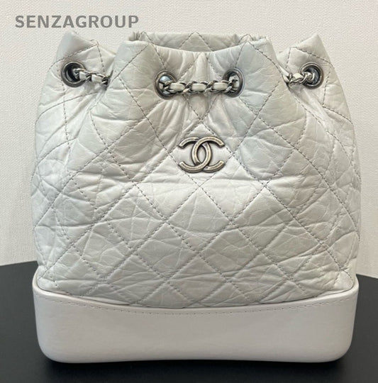 Chanel Gabrielle PM Chain Backpack Gray Gold Silver Hardware Used Women Classic