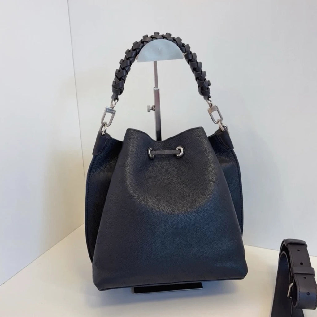 Louis Vuitton Muria Calfskin Bucket Top Handle Shoulder Bag Black Silver