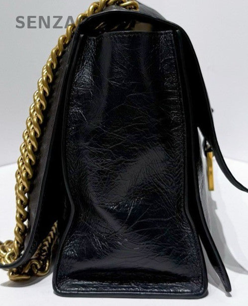 Balenciaga CRUSH Calfskin MM Chain Shoulder Bag Black Gold Used Women Classic