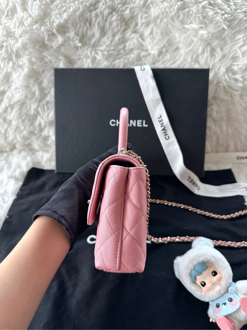 Authentic CHANEL Pink Coco Handle Nano Top Handle Bag For Women